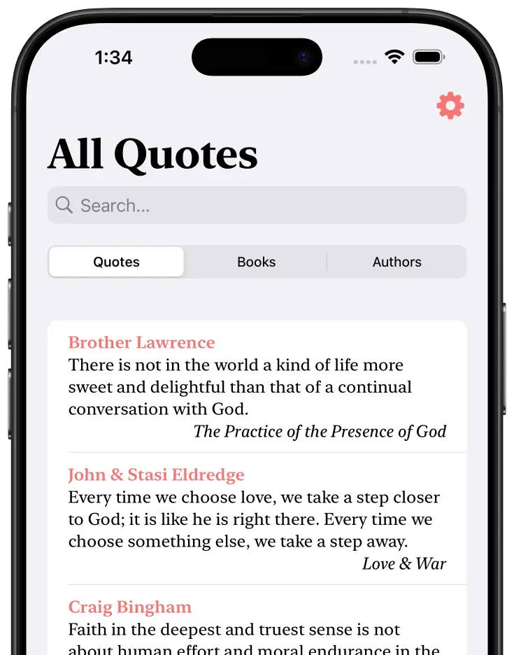 Image of iPhone with Quotes app open.